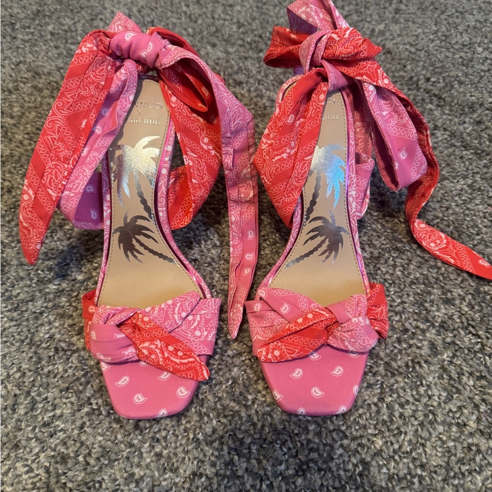 DANNIJO Pink & Red Bandana Heels